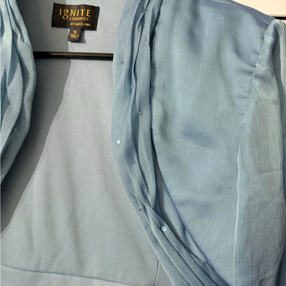 Ignite|  Elegant Blue Sheer Bolero Coverup Jacket Size 10 - Picture 2 of 5